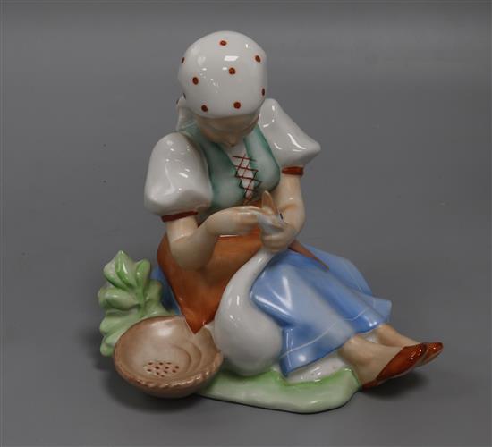 A Zsolnay ceramic model of a young girl with a duck height 18cm